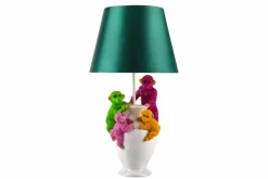 Riess-Ambiente Tischlampen > Handgefertigte Tischlampe MONKEY 60cm weiß bunt grüner Stoffschirm Affen-Skulpturen