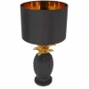 Riess-Ambiente Tischlampen > Handgefertigte Tischlampe PINEAPPLE 50cm schwarz Ananas-Design gold mit Stoffschirm