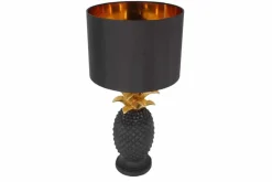 Riess-Ambiente Tischlampen > Handgefertigte Tischlampe PINEAPPLE 50cm schwarz Ananas-Design gold mit Stoffschirm