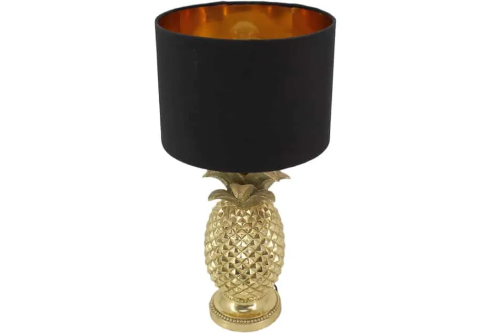 Riess-Ambiente Tischlampen > Handgefertigte Tischlampe PINEAPPLE 50cm gold schwarz Ananas-Design mit Stoffschirm