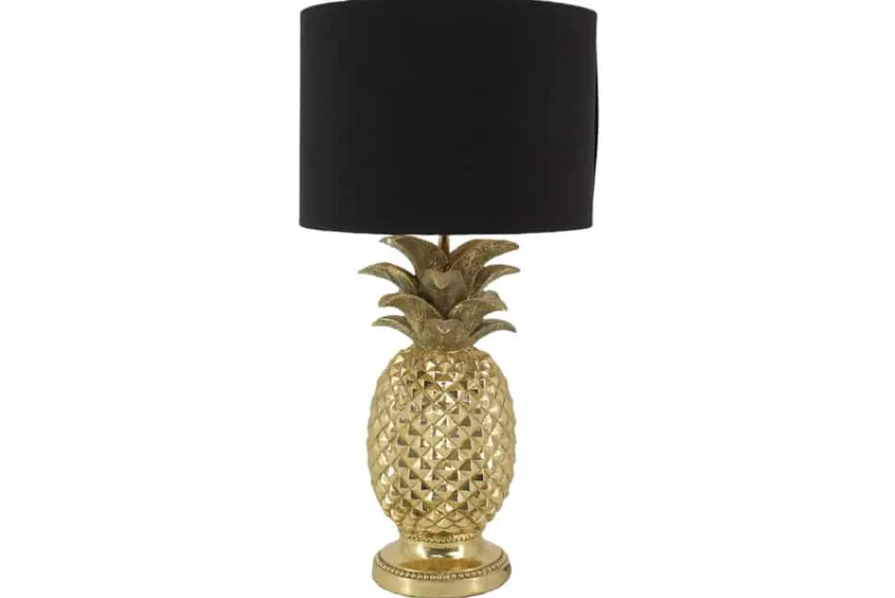 Riess-Ambiente Tischlampen > Handgefertigte Tischlampe PINEAPPLE 50cm gold schwarz Ananas-Design mit Stoffschirm