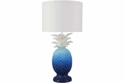 Riess-Ambiente Tischlampen > Handgefertigte Tischlampe PINEAPPLE 50cm blau weiß Ananas-Design mit Stoffschirm
