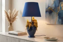 Riess-Ambiente Tischlampen > Handgefertigte Tischlampe PARROT 55cm blau gold Papagei-Skulptur Stoffschirm