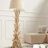 Riess-Ambiente Mehr...|Mehr... > Handgefertigte Treibholz Stehlampe WILD NATURE 155cm sand mit Leinenschirm