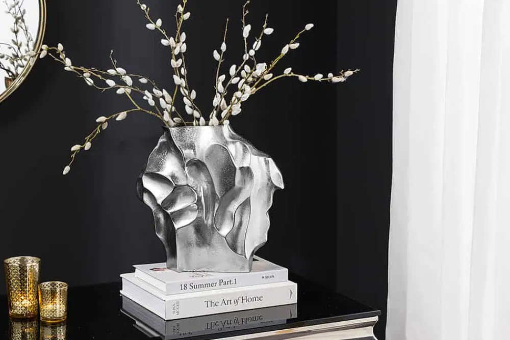 Riess-Ambiente Vasen > Handgefertigte Vase LIQUID 25cm silber Metall Hammerschlag Design