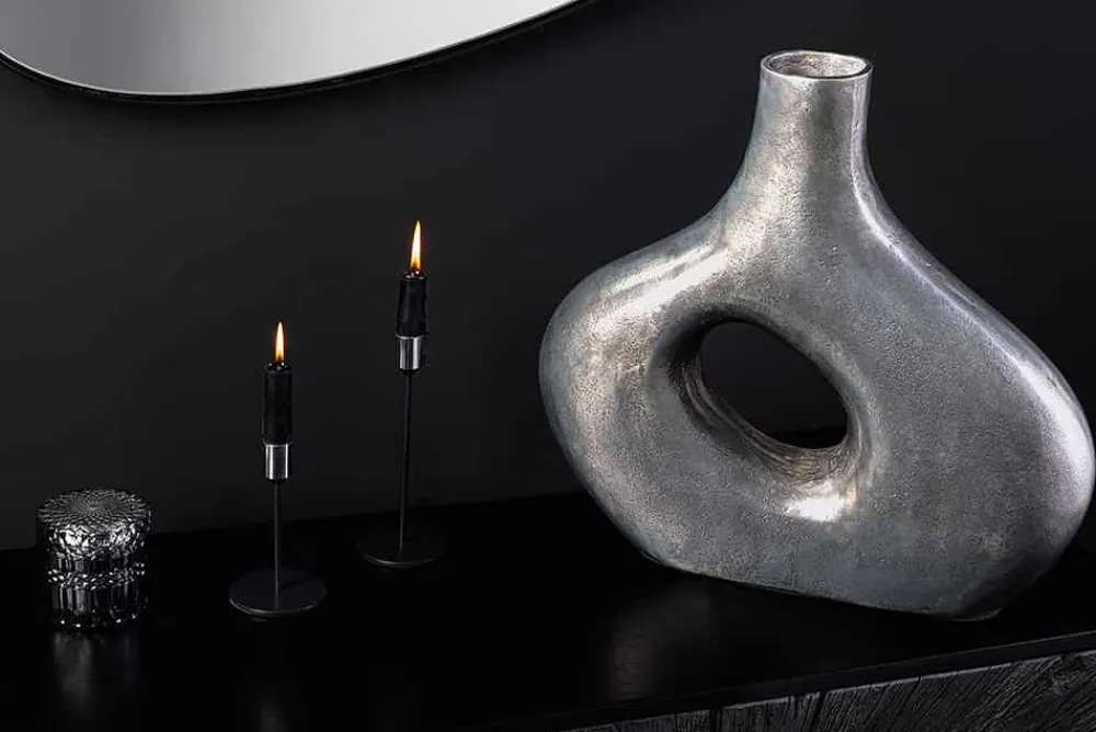 Riess-Ambiente Vasen > Handgefertigte Vase RING 40cm dunkelgrau Metall Dekoration Blumenvase