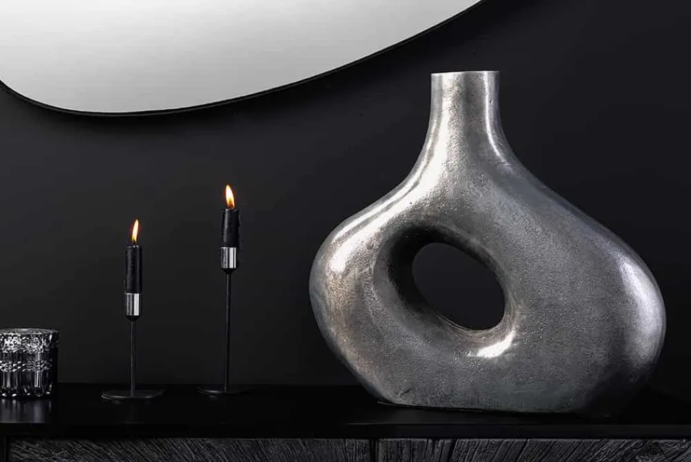 Riess-Ambiente Vasen > Handgefertigte Vase RING 40cm dunkelgrau Metall Dekoration Blumenvase