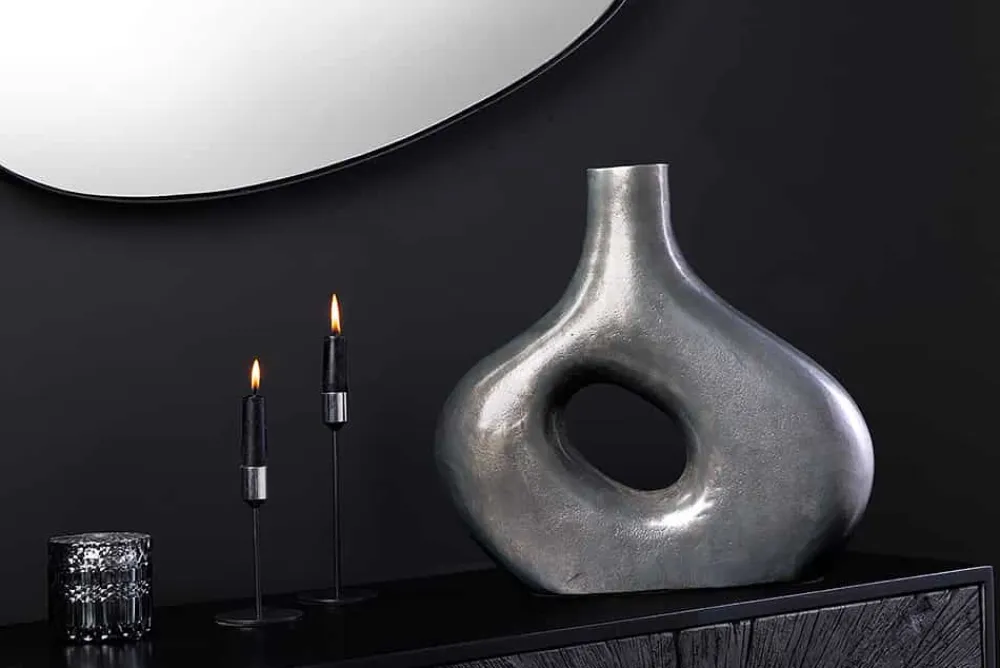 Riess-Ambiente Vasen > Handgefertigte Vase RING 40cm dunkelgrau Metall Dekoration Blumenvase