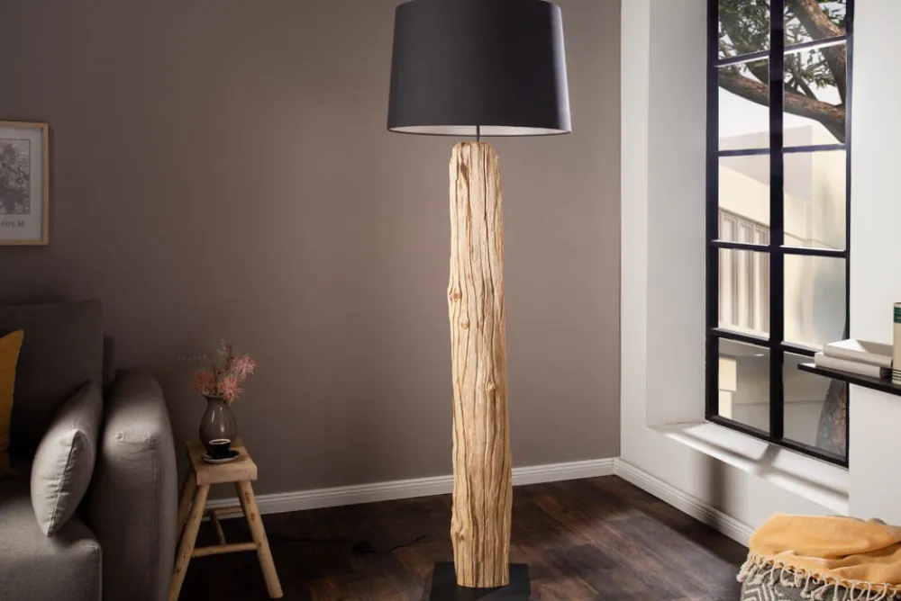 Riess-Ambiente Mehr...|Mehr... > Handmade Stehlampe ROUSILIQUE 180cm schwarz Treibholzlampe Leinenschirm Baumstamm
