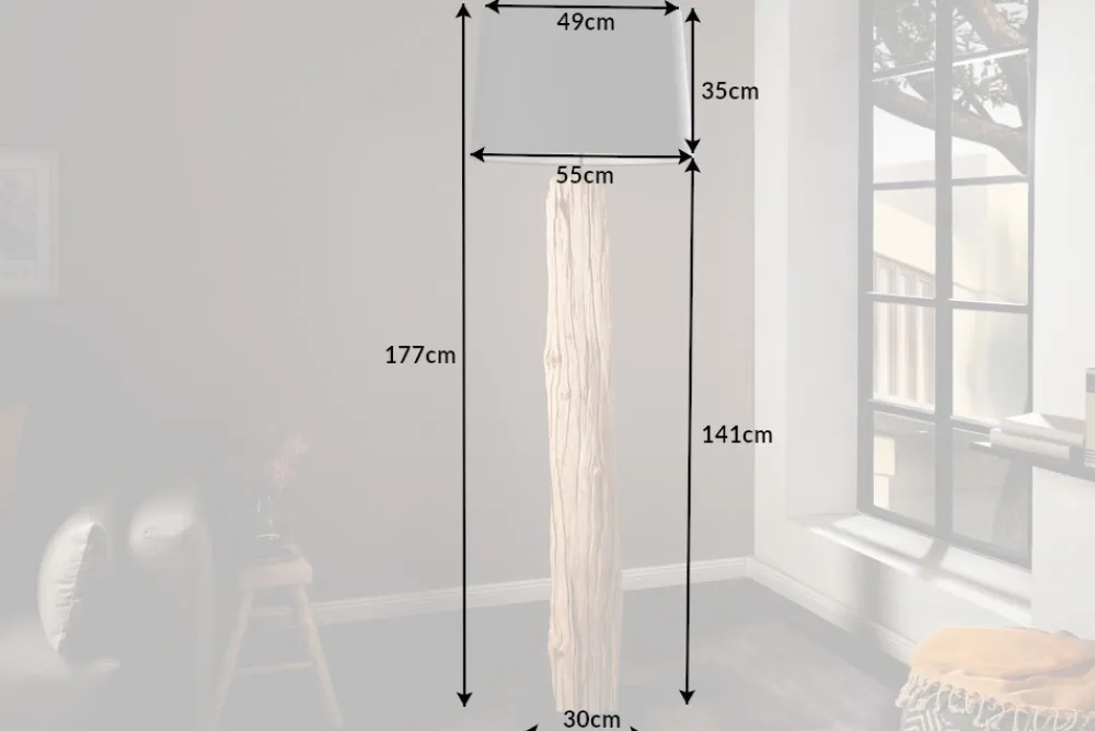 Riess-Ambiente Mehr...|Mehr... > Handmade Stehlampe ROUSILIQUE 180cm schwarz Treibholzlampe Leinenschirm Baumstamm