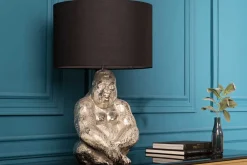 Riess-Ambiente Tischlampen > Handmade Tischlampe KONG 60cm silber Metall Affe Gorilla Dekoleuchte schwarzer Lampenschirm