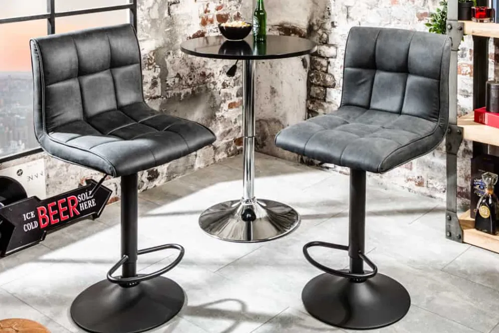 Riess-Ambiente Industrial Loft|Barhocker > Höhenverstellbarer Barhocker MODENA vintage grau Microfaser Metall schwarz mit Lehne drehbar