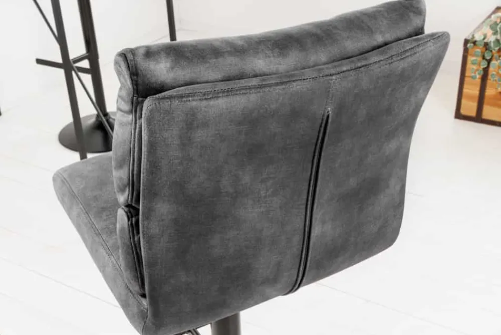 Riess-Ambiente Industrial Loft|Retro Möbel > Höhenverstellbarer Barhocker COMFORT dunkelgrau Samt drehbar mit Lehne Metall schwarz