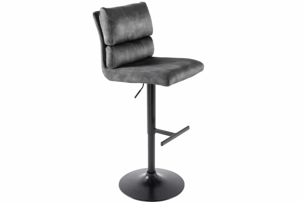 Riess-Ambiente Industrial Loft|Retro Möbel > Höhenverstellbarer Barhocker COMFORT dunkelgrau Samt drehbar mit Lehne Metall schwarz