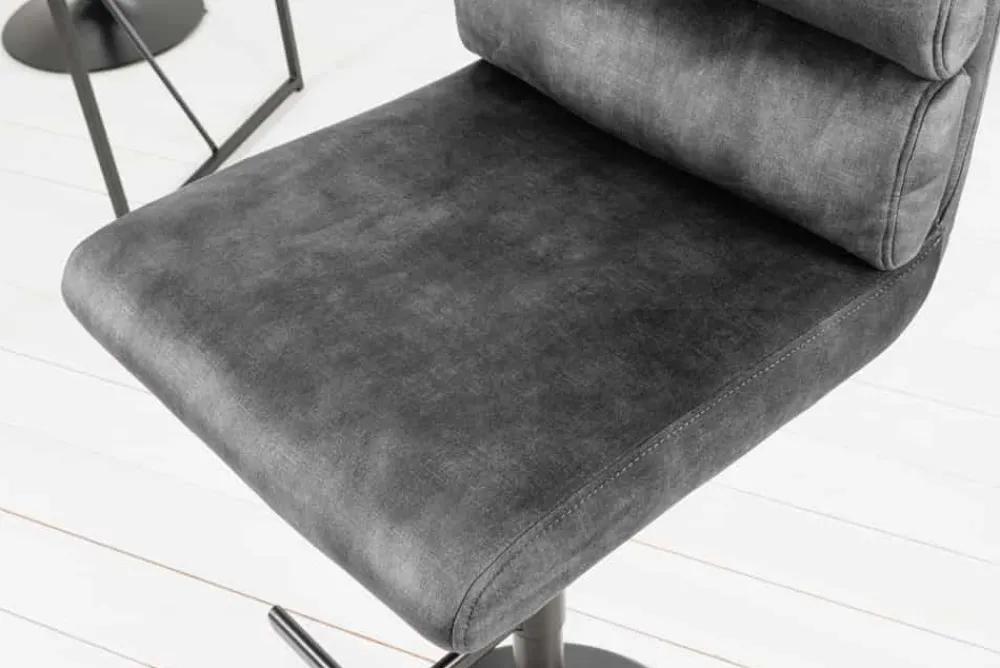 Riess-Ambiente Industrial Loft|Retro Möbel > Höhenverstellbarer Barhocker COMFORT dunkelgrau Samt drehbar mit Lehne Metall schwarz