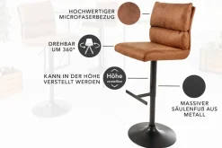 Riess-Ambiente Industrial Loft|Retro Möbel > Höhenverstellbarer Barhocker COMFORT antik braun Microfaser drehbar mit Lehne Metall schwarz