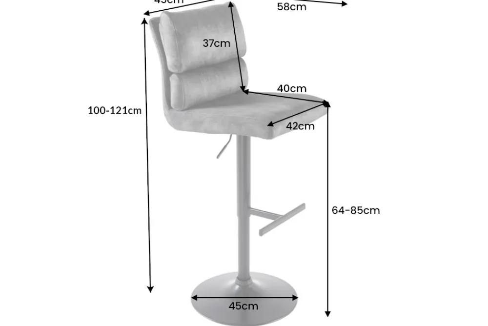 Riess-Ambiente Industrial Loft|Retro Möbel > Höhenverstellbarer Barhocker COMFORT antik braun Microfaser drehbar mit Lehne Metall schwarz
