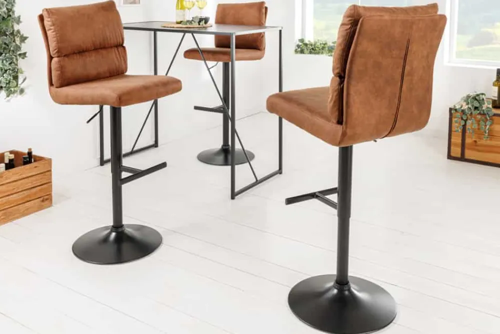 Riess-Ambiente Industrial Loft|Retro Möbel > Höhenverstellbarer Barhocker COMFORT antik braun Microfaser drehbar mit Lehne Metall schwarz