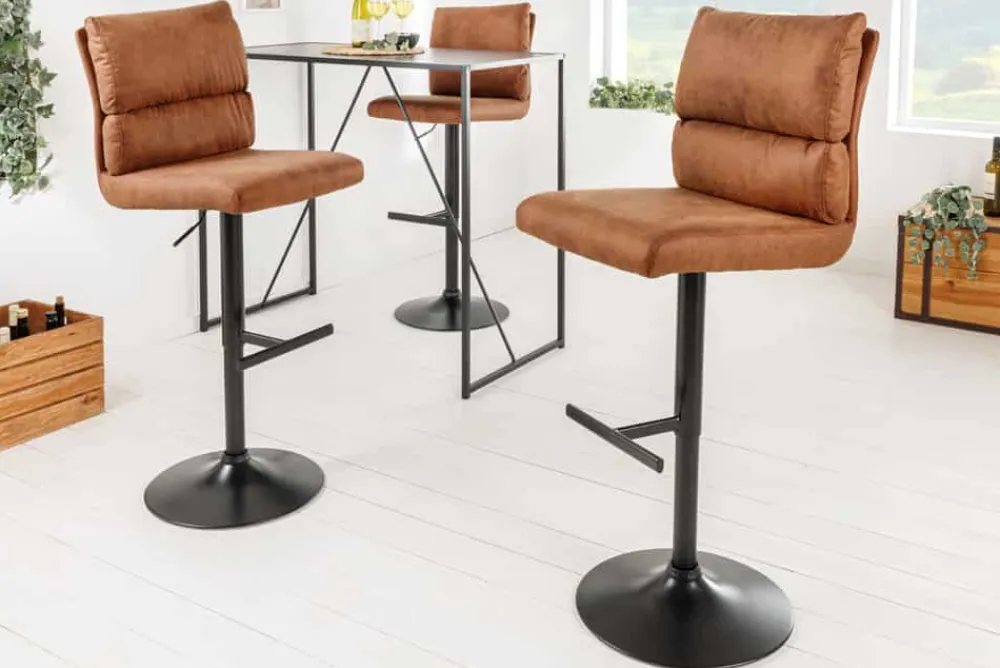 Riess-Ambiente Industrial Loft|Retro Möbel > Höhenverstellbarer Barhocker COMFORT antik braun Microfaser drehbar mit Lehne Metall schwarz