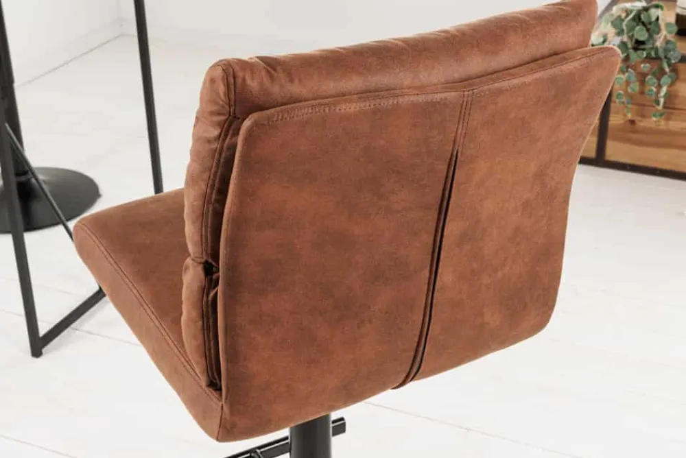 Riess-Ambiente Industrial Loft|Retro Möbel > Höhenverstellbarer Barhocker COMFORT antik braun Microfaser drehbar mit Lehne Metall schwarz