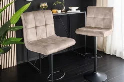 Riess-Ambiente Barhocker|Samt Möbel > Höhenverstellbarer Barhocker MODENA champagner beige Samt Metall schwarz drehbar