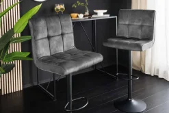 Riess-Ambiente Barhocker|Samt Möbel > Höhenverstellbarer Barhocker MODENA grau Samt Metall schwarz drehbar