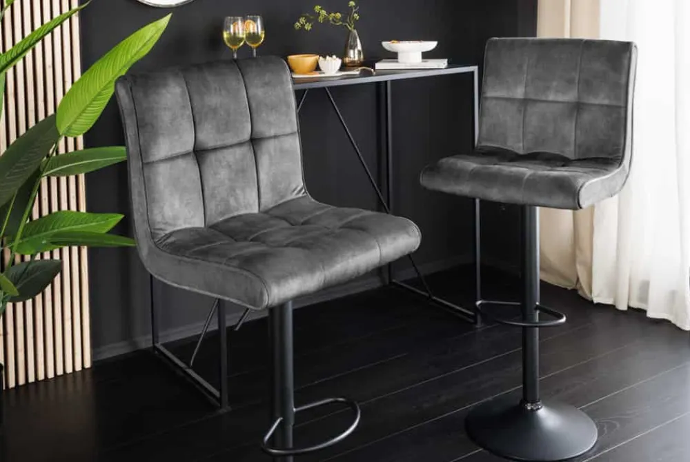 Riess-Ambiente Barhocker|Samt Möbel > Höhenverstellbarer Barhocker MODENA grau Samt Metall schwarz drehbar