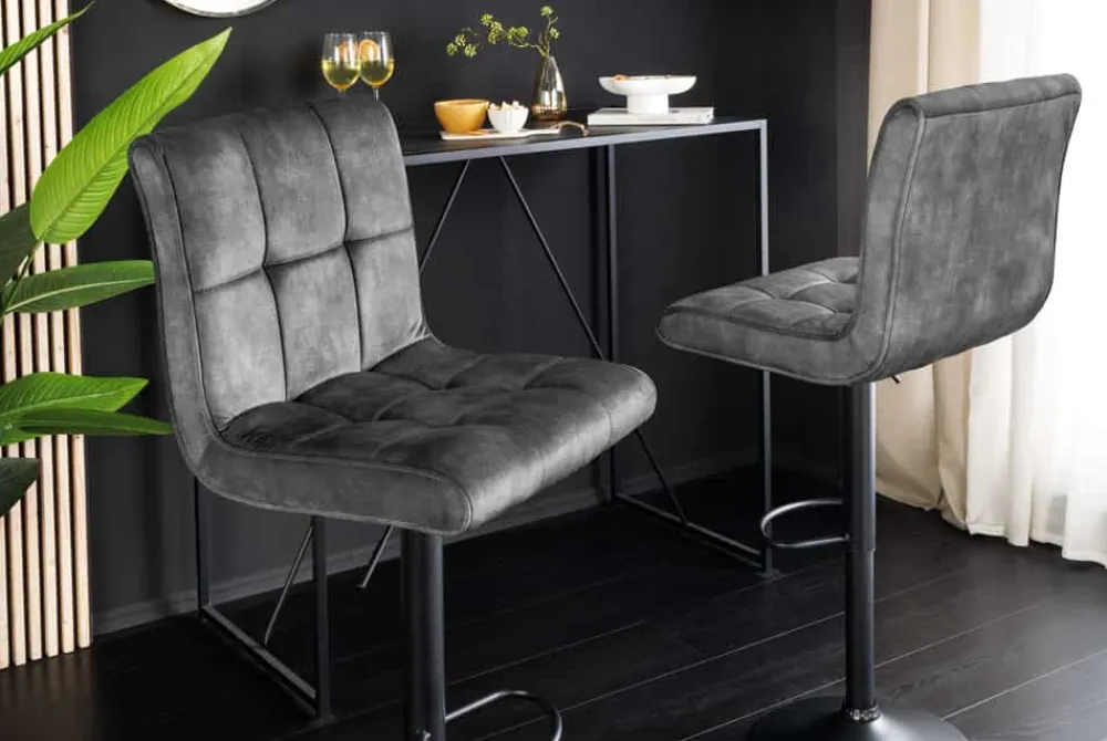 Riess-Ambiente Barhocker|Samt Möbel > Höhenverstellbarer Barhocker MODENA grau Samt Metall schwarz drehbar