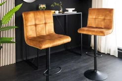 Riess-Ambiente Barhocker|Samt Möbel > Höhenverstellbarer Barhocker MODENA senfgelb Samt Metall schwarz drehbar