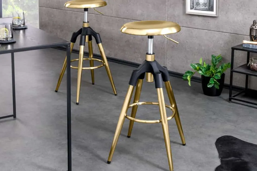 Riess-Ambiente Goldene Möbel|Industrial Loft > Höhenverstellbarer Barhocker INDUSTRIAL gold schwarz Metall rund drehbar Industrial Design