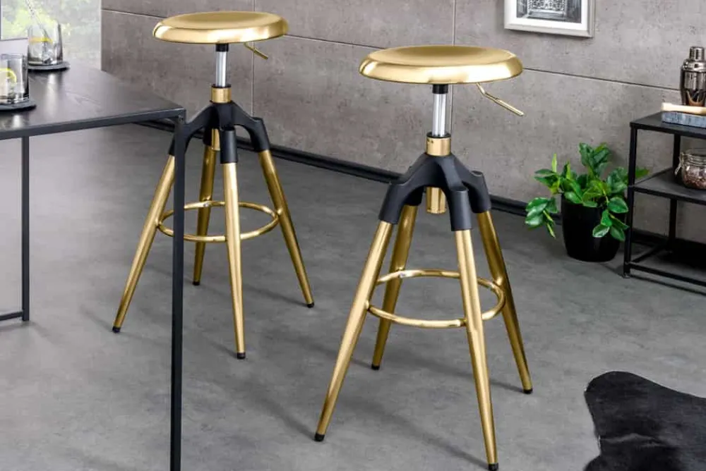 Riess-Ambiente Goldene Möbel|Industrial Loft > Höhenverstellbarer Barhocker INDUSTRIAL gold schwarz Metall rund drehbar Industrial Design