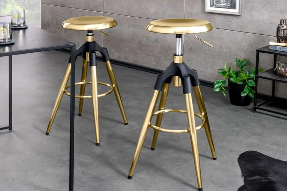 Riess-Ambiente Goldene Möbel|Industrial Loft > Höhenverstellbarer Barhocker INDUSTRIAL gold schwarz Metall rund drehbar Industrial Design