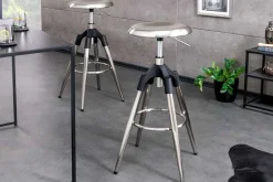 Riess-Ambiente Industrial Loft|Barhocker > Höhenverstellbarer Barhocker INDUSTRIAL Chrom gebürstet silber schwarz Metall rund drehbar