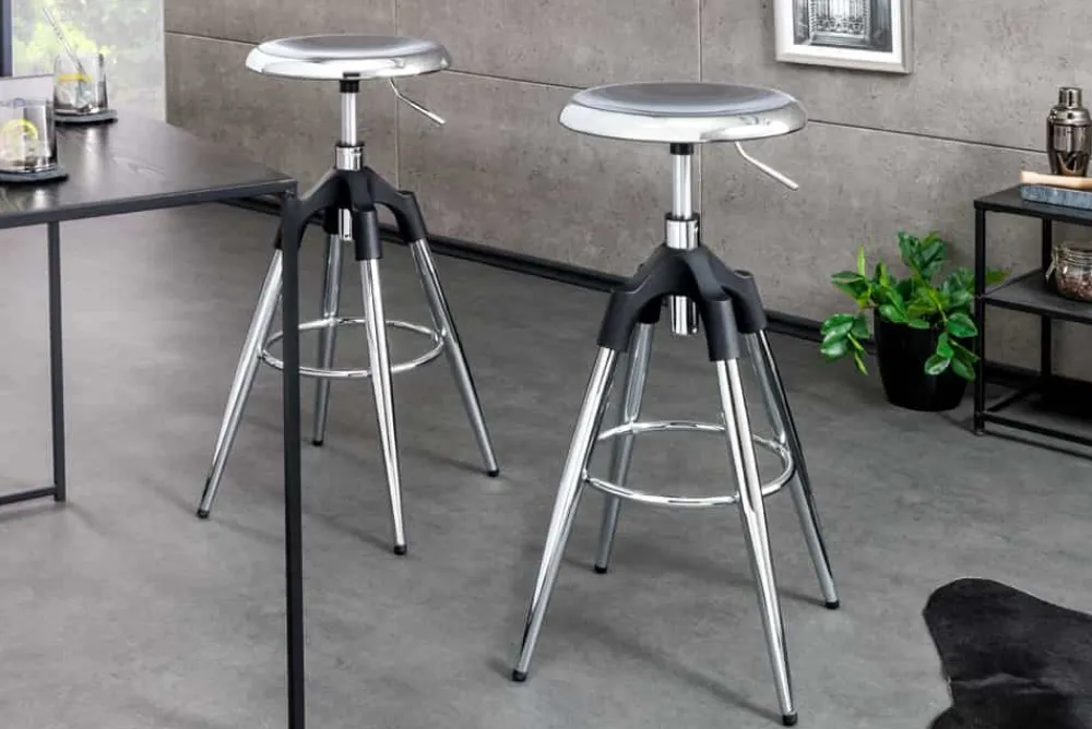 Riess-Ambiente Industrial Loft|Retro Möbel > Höhenverstellbarer Barhocker INDUSTRIAL Chrom silber schwarz Metall rund drehbar