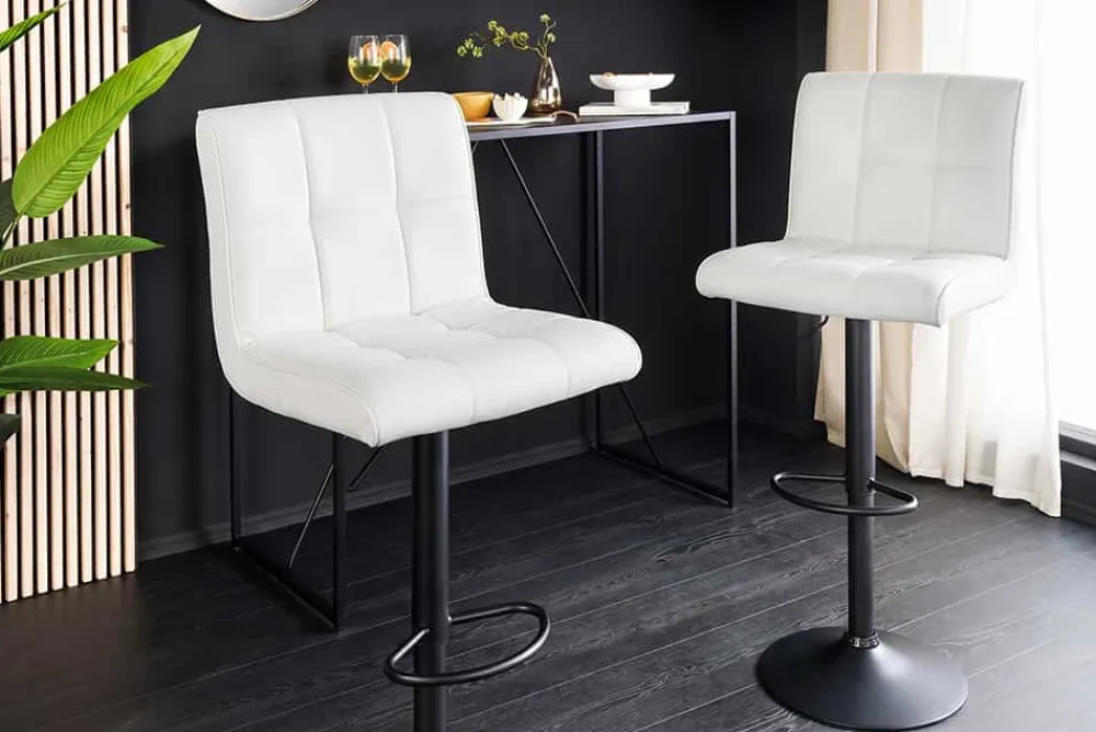 Riess-Ambiente Sitzhocker > Höhenverstellbarer Barhocker MODENA weiß Kunstleder schwarz mit Lehne drehbar