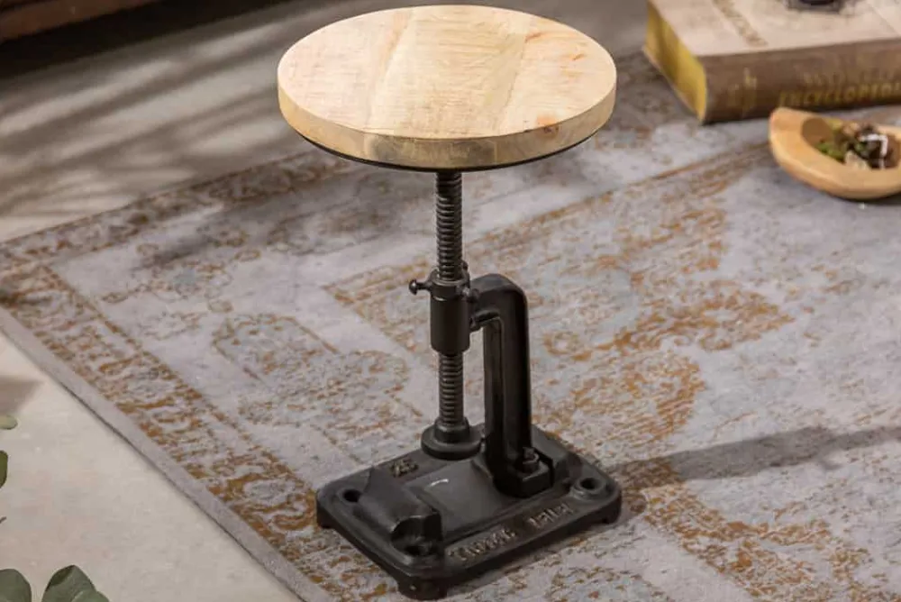 Riess-Ambiente Beistelltische|Mehr... > Höhenverstellbarer Beistelltisch ENGINEER 30cm Mangoholz Industrial Design massiv rund Eisen