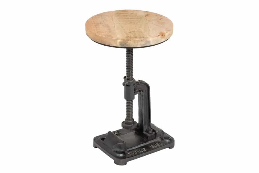 Riess-Ambiente Beistelltische|Mehr... > Höhenverstellbarer Beistelltisch ENGINEER 30cm Mangoholz Industrial Design massiv rund Eisen