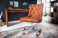 Riess-Ambiente Bürostühle > Höhenverstellbarer Bürostuhl VICTORIAN vintage hellbraun mit Chesterfield-Steppung