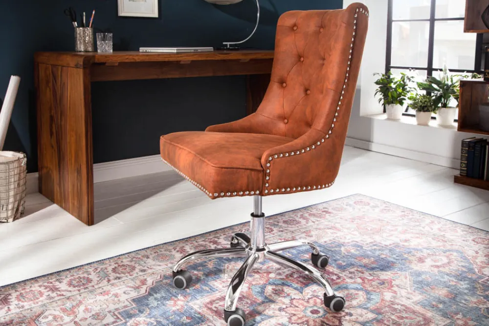Riess-Ambiente Bürostühle > Höhenverstellbarer Bürostuhl VICTORIAN vintage hellbraun mit Chesterfield-Steppung