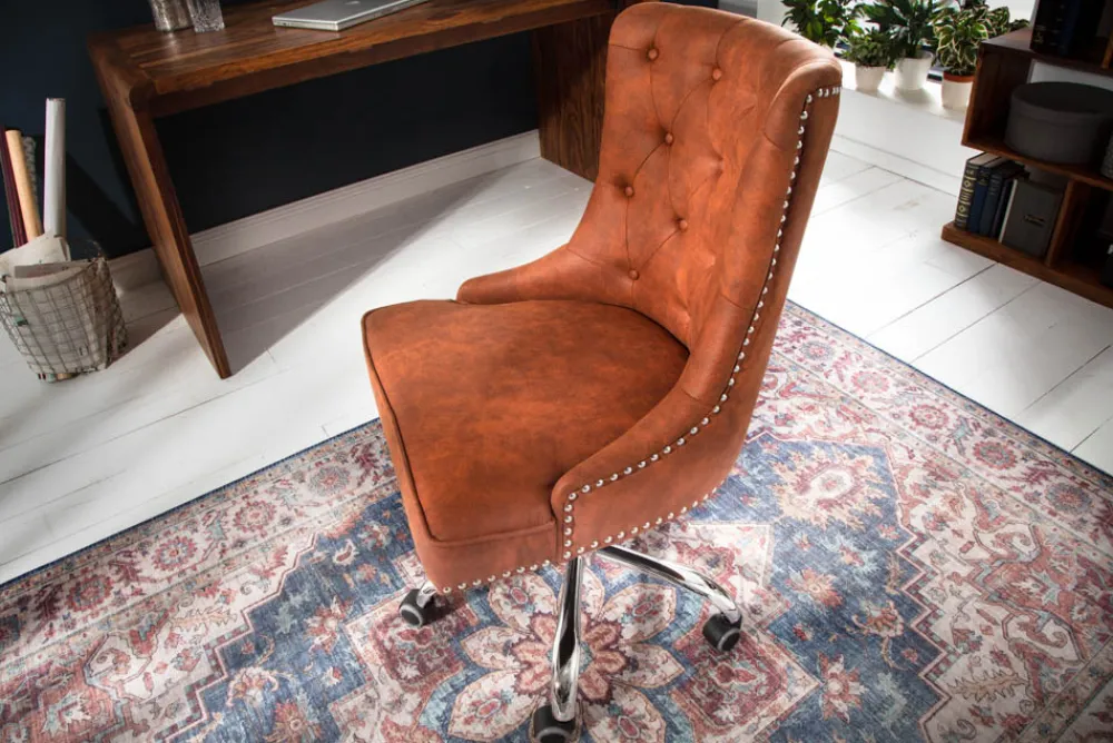 Riess-Ambiente Bürostühle > Höhenverstellbarer Bürostuhl VICTORIAN vintage hellbraun mit Chesterfield-Steppung
