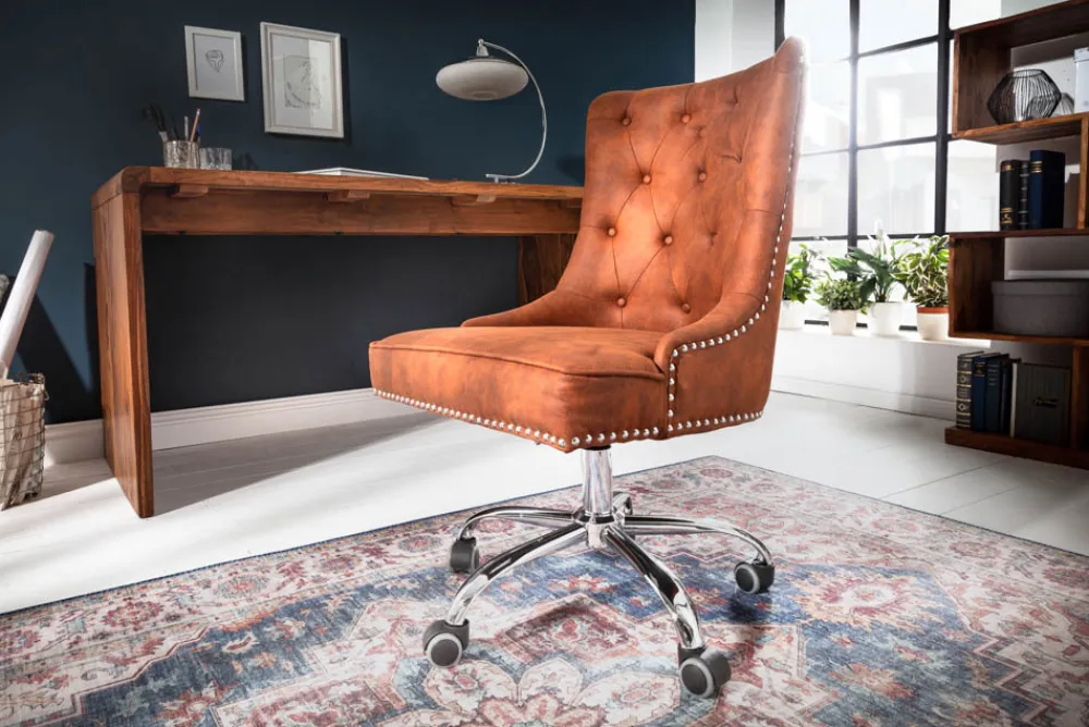 Riess-Ambiente Bürostühle > Höhenverstellbarer Bürostuhl VICTORIAN vintage hellbraun mit Chesterfield-Steppung