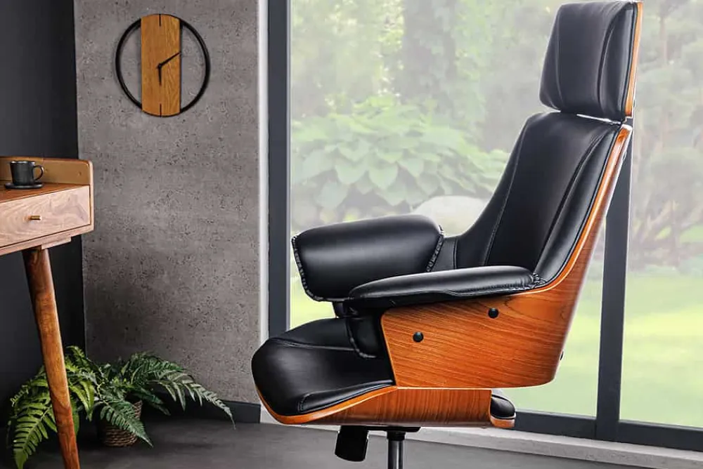 Riess-Ambiente Retro Möbel|Bürostühle > Höhenverstellbarer Bürostuhl MANHATTAN Kunstleder Walnuss mit Armlehne Retro Design