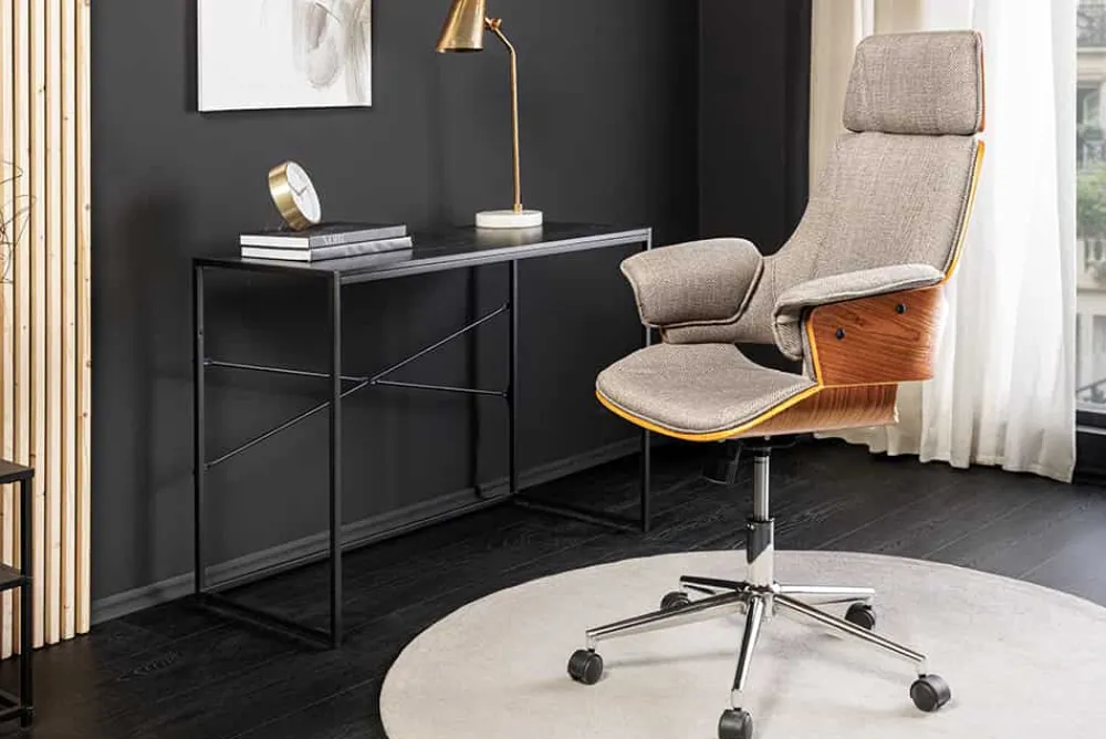 Riess-Ambiente Retro Möbel|Bürostühle > Höhenverstellbarer Bürostuhl MANHATTAN grau Walnuss mit Armlehne drehbar