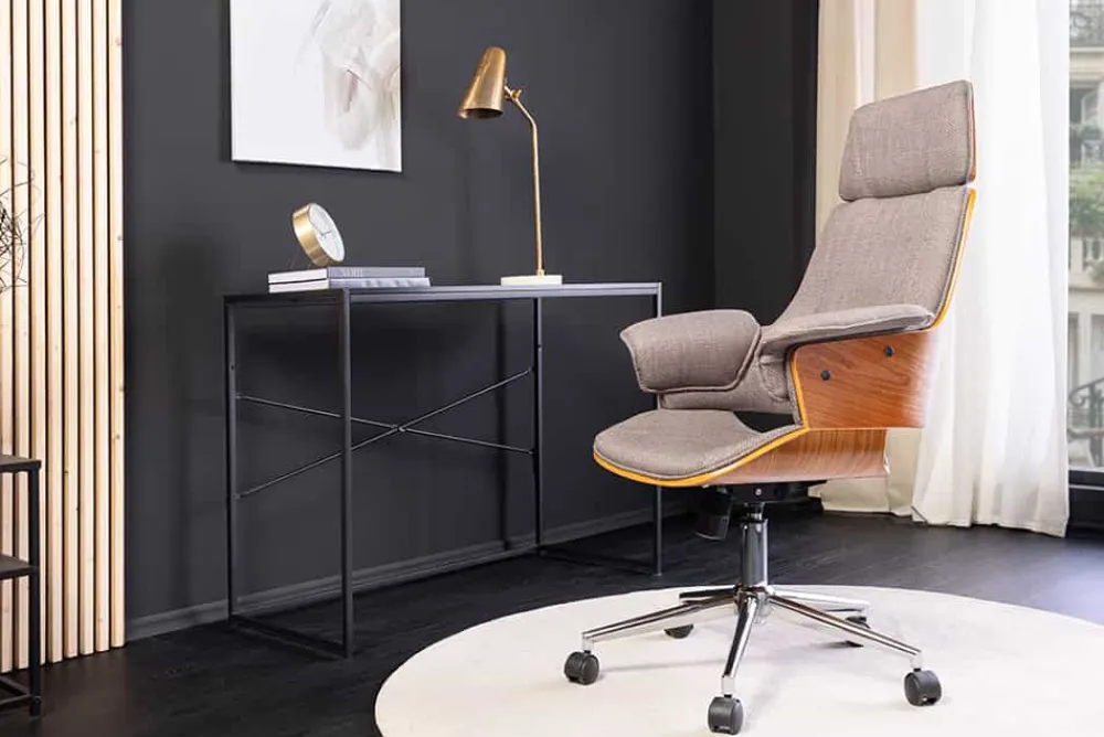 Riess-Ambiente Retro Möbel|Bürostühle > Höhenverstellbarer Bürostuhl MANHATTAN grau Walnuss mit Armlehne drehbar