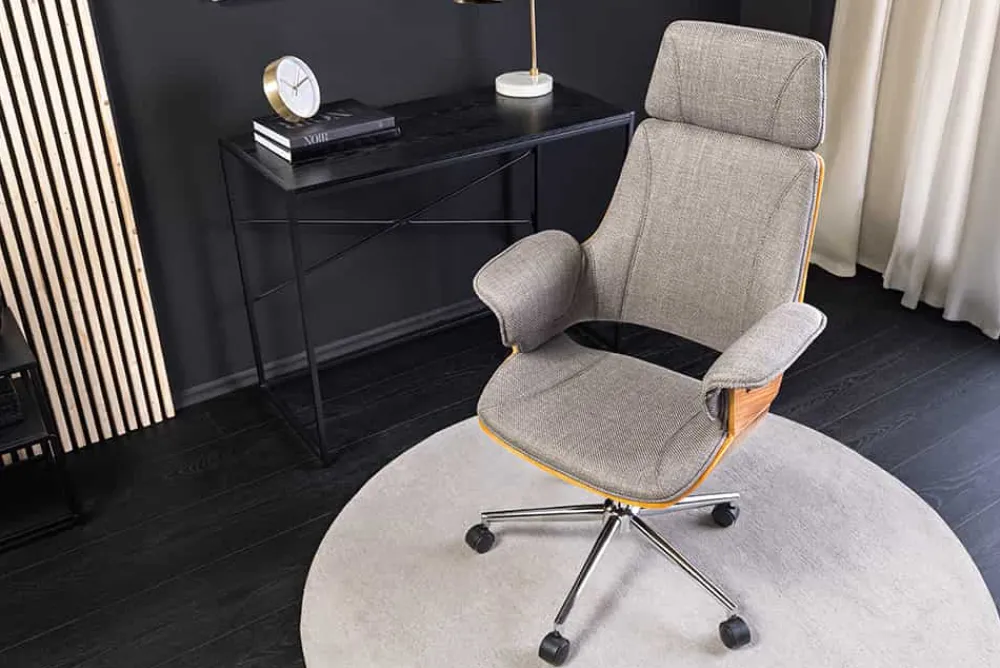 Riess-Ambiente Retro Möbel|Bürostühle > Höhenverstellbarer Bürostuhl MANHATTAN grau Walnuss mit Armlehne drehbar
