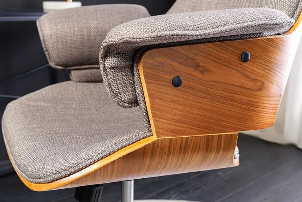 Riess-Ambiente Retro Möbel|Bürostühle > Höhenverstellbarer Bürostuhl MANHATTAN grau Walnuss mit Armlehne drehbar
