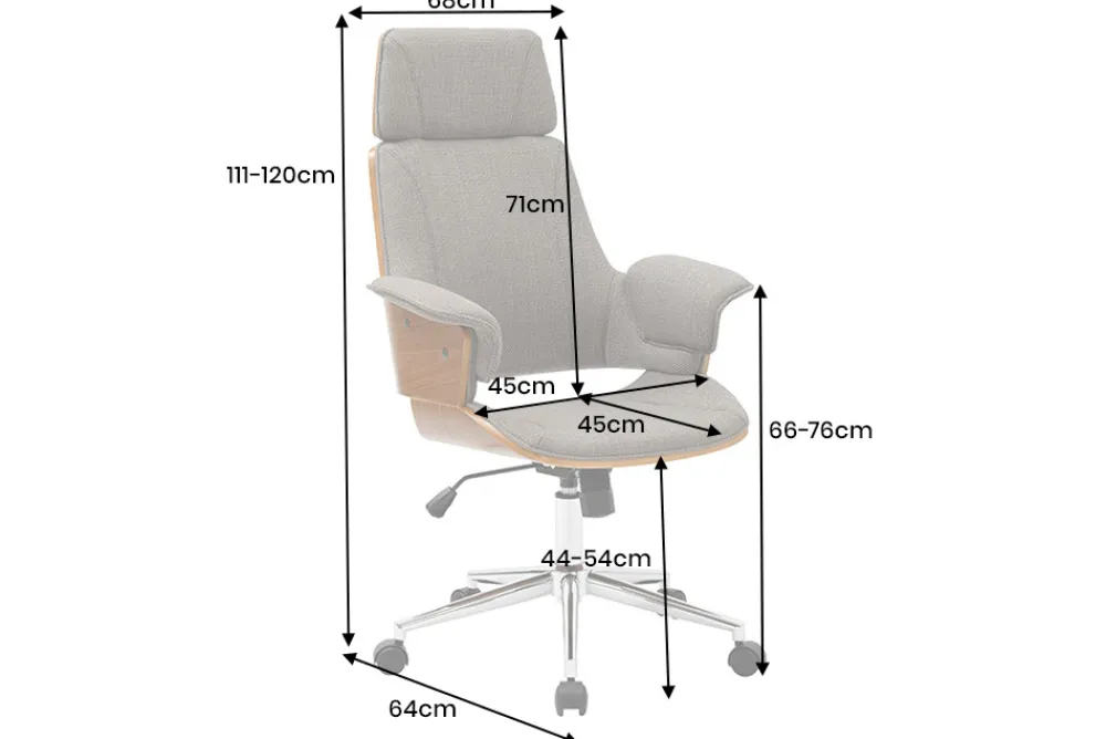 Riess-Ambiente Retro Möbel|Bürostühle > Höhenverstellbarer Bürostuhl MANHATTAN grau Walnuss mit Armlehne drehbar