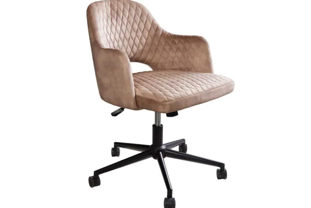 Riess-Ambiente Samt Möbel|Retro Möbel > Höhenverstellbarer Bürostuhl PARIS greige Samt schwarz Armlehnen Drehstuhl