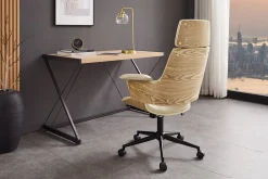 Riess-Ambiente Retro Möbel|Bürostühle > Höhenverstellbarer Bürostuhl MANHATTAN natur Eiche creme beige Kunstleder drehbar