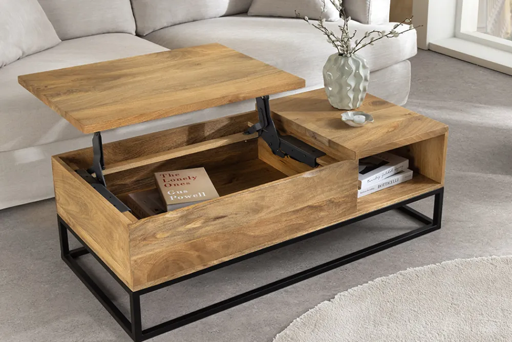 Riess-Ambiente Couchtische & Truhen|Mehr... > Höhenverstellbarer Couchtisch MAKASSAR FUNCTION 110cm natur cream finish Mangoholz massiv